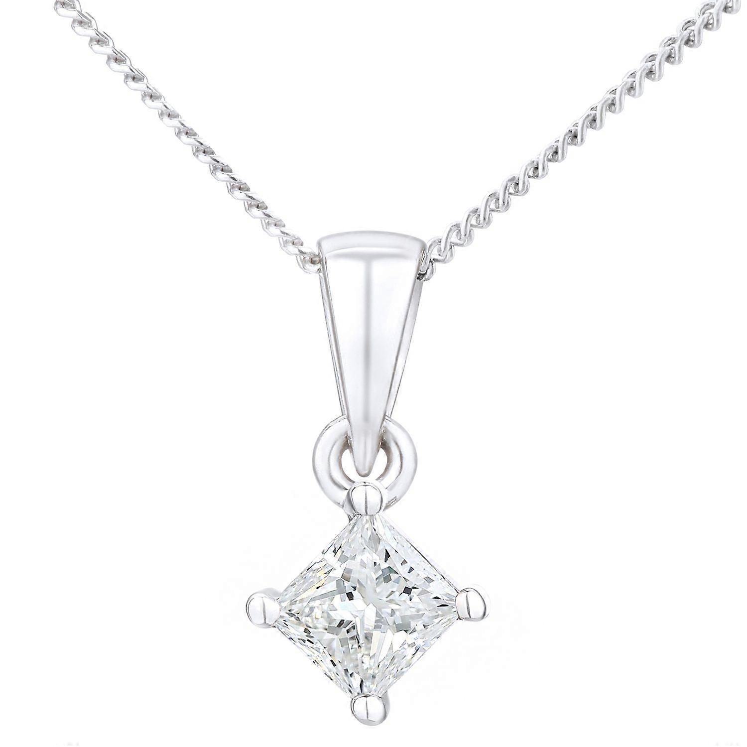 Jewelco London 18ct White Gold Princess 1/3ct Diamond Solitaire Pendant Necklace 18 inch 46cm