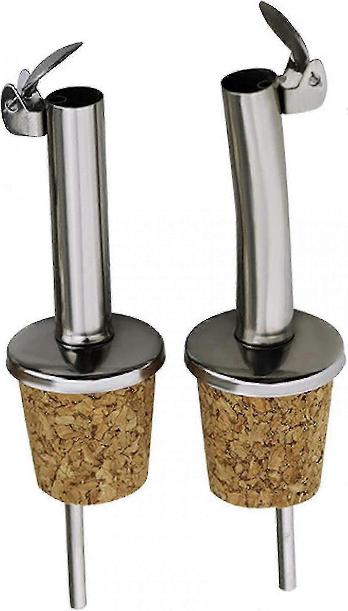 2-Pack Stainless Steel and Cork Olive Oil Pourers and Drizzles with Hinged Flip Lids Perfect for Wine, Spirits, Coffee, Syrups and Vinegars