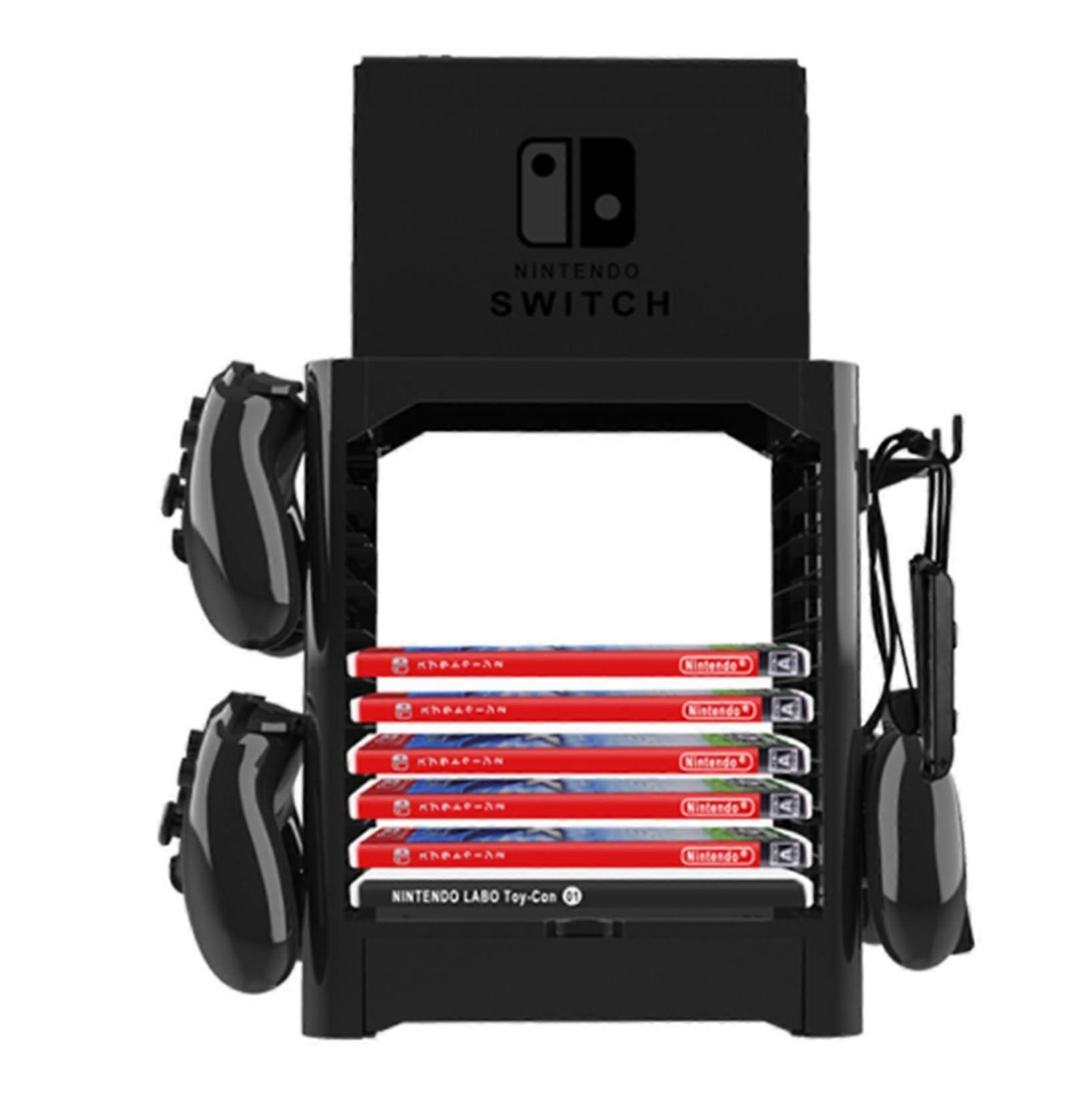 Game Storage Tower with 10Disc Slots and 4 Controller Mounts Black for Nintendo Switch OLED