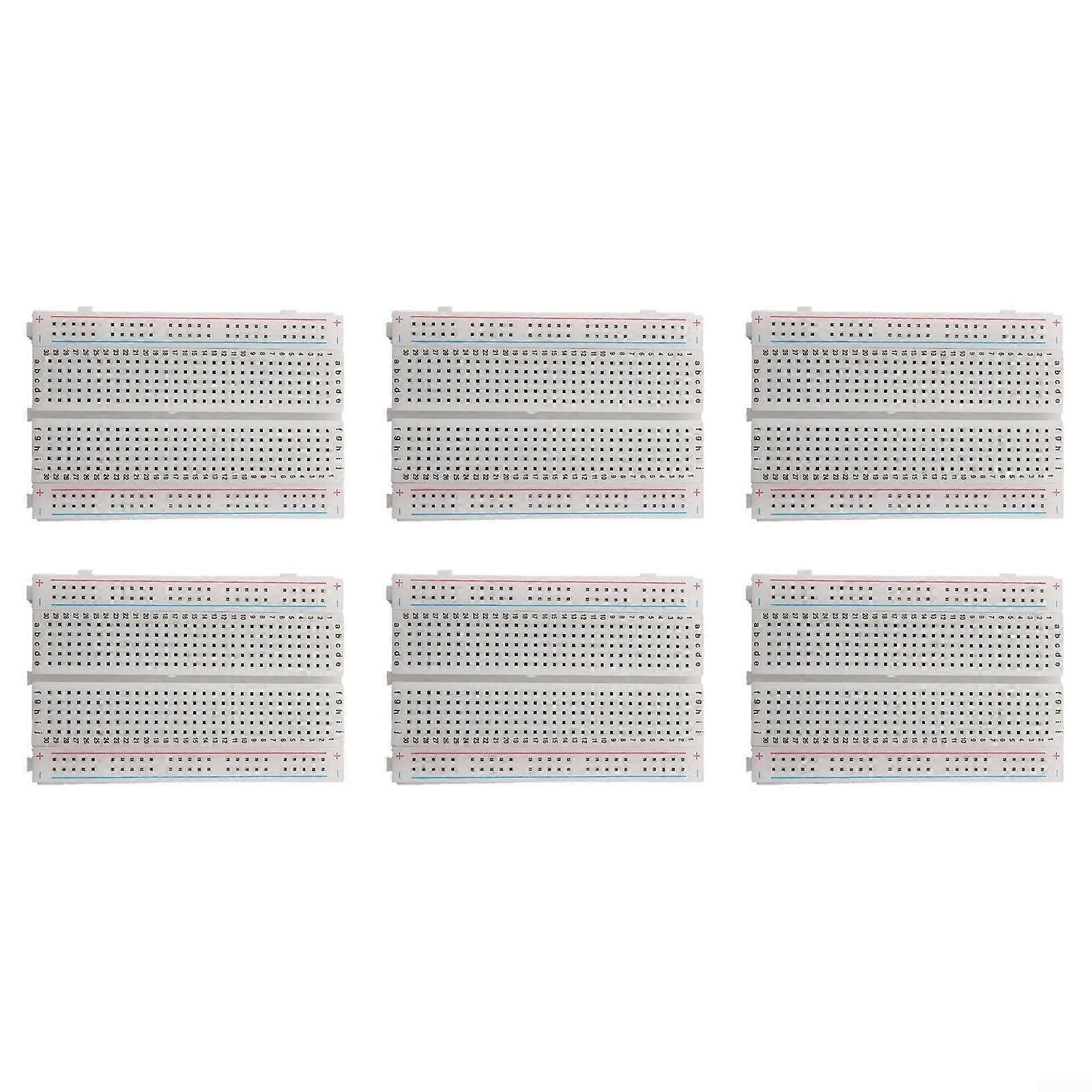 Pack of 6 White 400 Point Solderless Breadboards with Four Power Rails for Prototyping