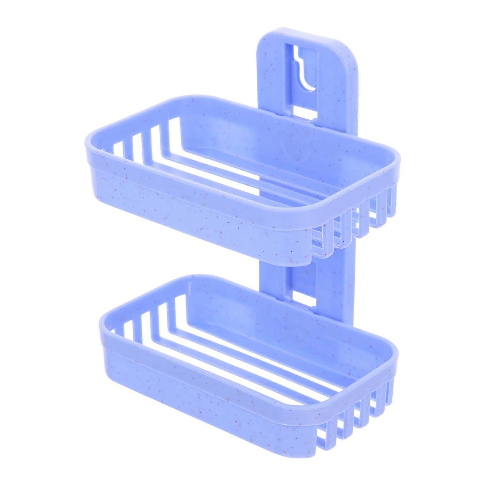 Wall Mounted Soap Dish with Drain, Self Adhesive Double Layer Holder for Bathroom Kitchen Shower