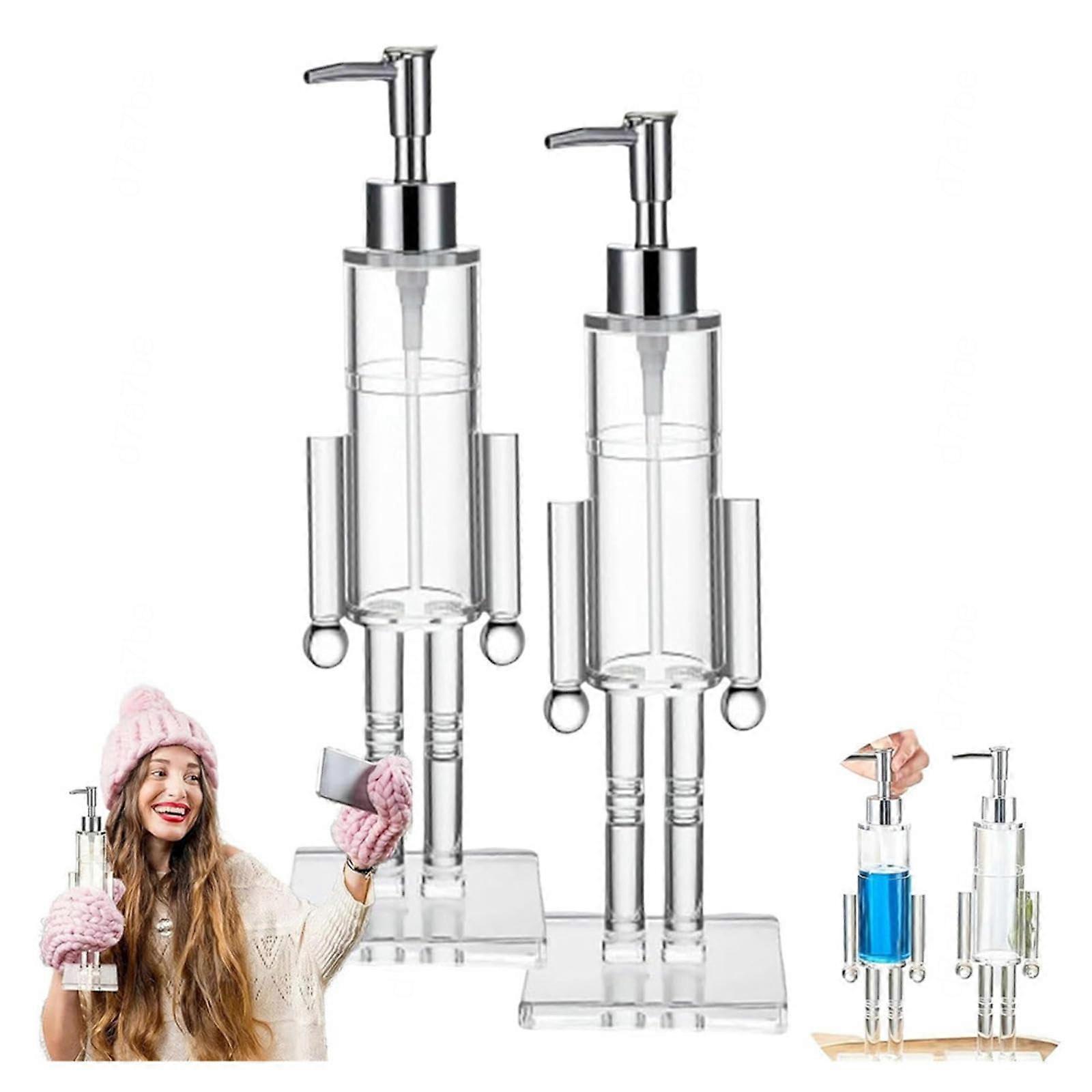 2PCS Clear Acrylic Christmas Soap Dispenser with Festive Nutcracker Design, Easy Refill Pump