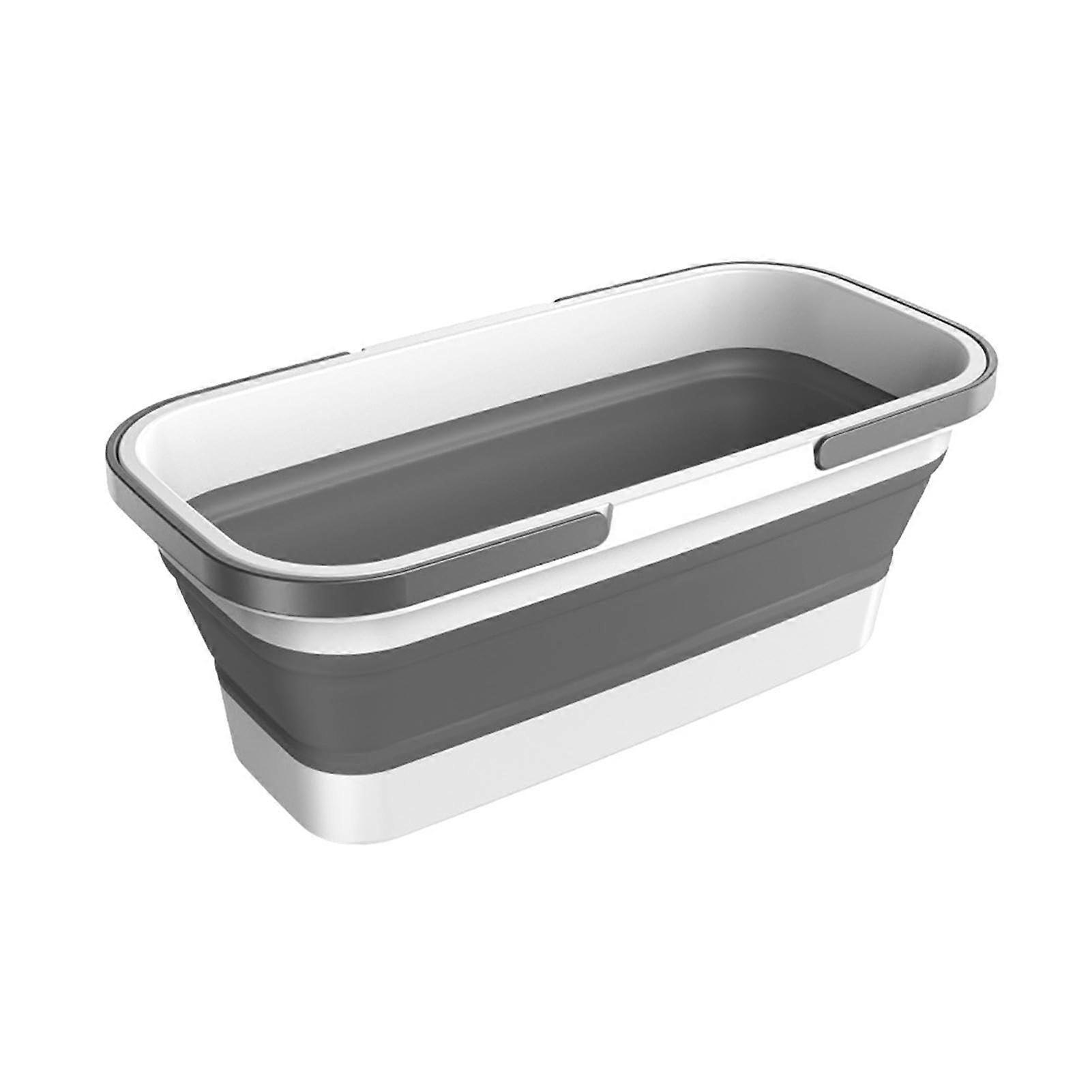 Collapsible Rectangular Water Bucket with Dual Handles for Camping Cleaning and Easy Storage Grey