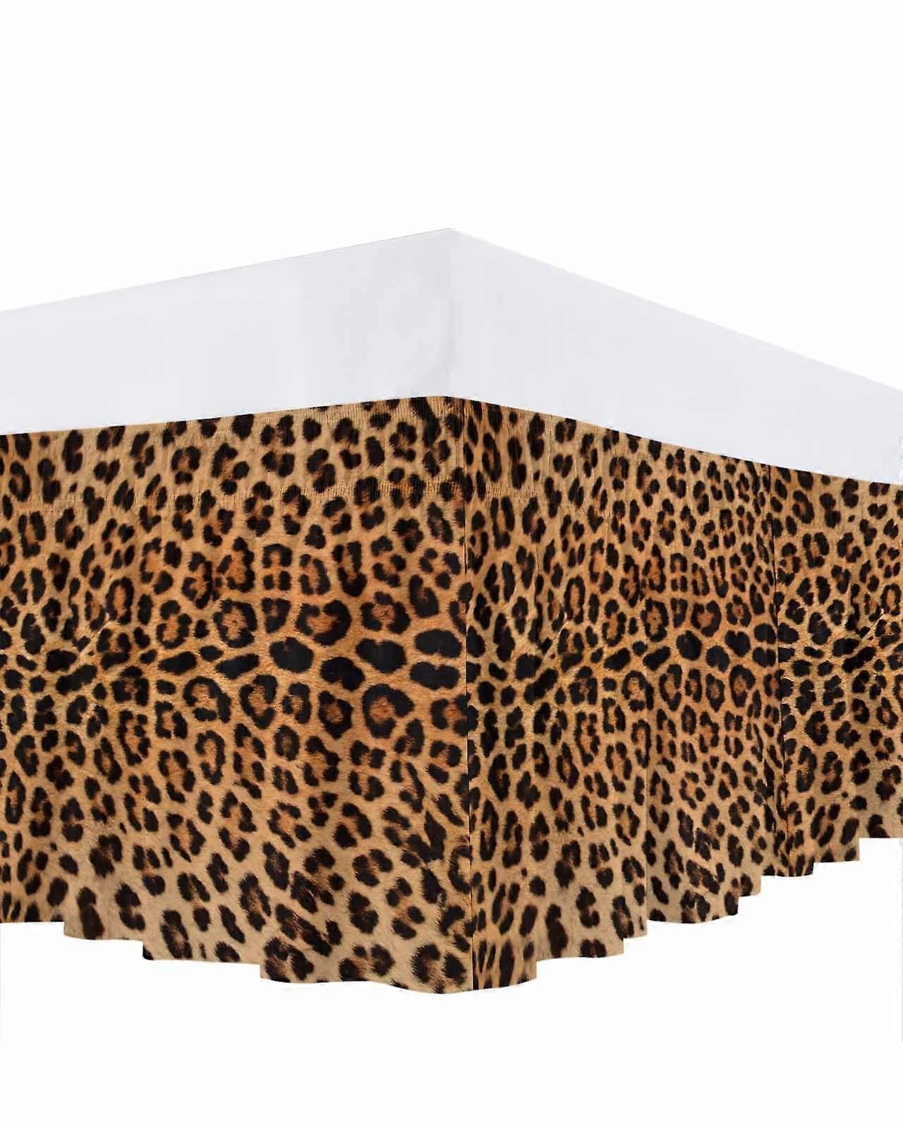 Queen Size Elastic Bed Skirt Leopard Print 16 Inch Drop Dust Ruffle Wrap Around Microfiber