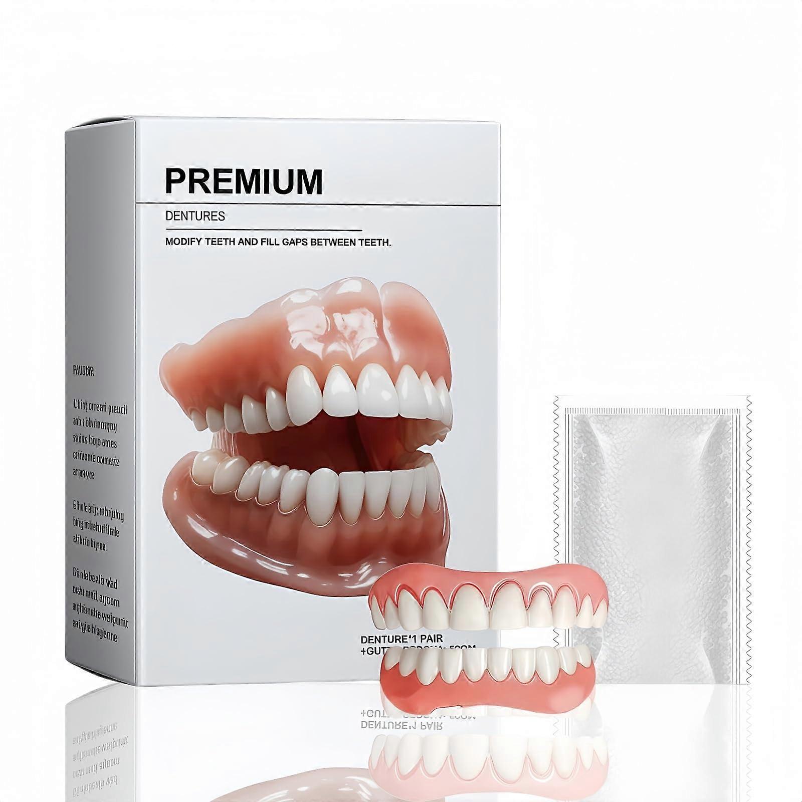 Silicone Dentures Full Mouth Set for Women and Men, Removable Temporary False Teeth Kit