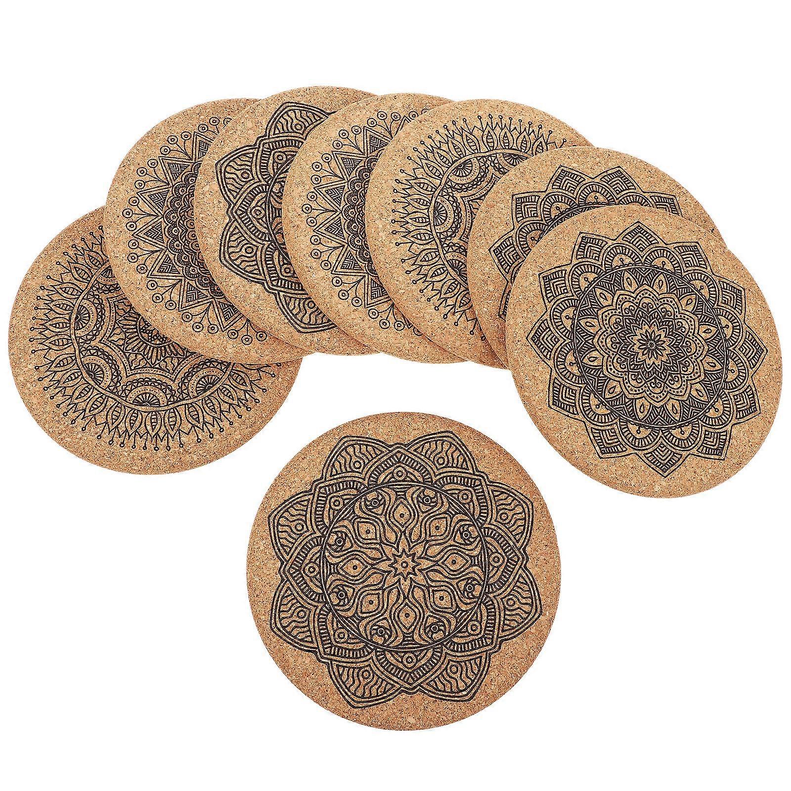 Wooden Cup Mat Mandala Pattern Set for Heat Insulation Use