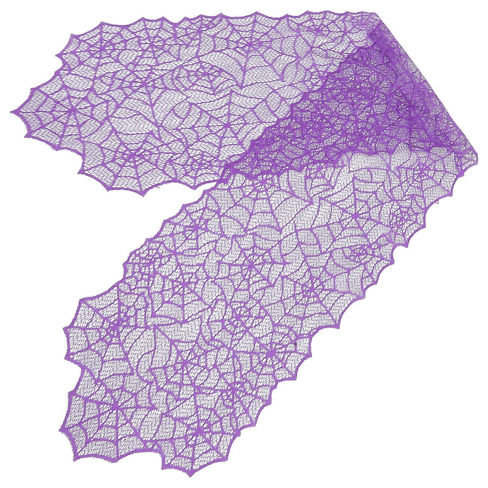 Cobweb Decoration Halloween Coffee Table Runner Purple Spider Web Pattern 183x33cm For Use 1Pack