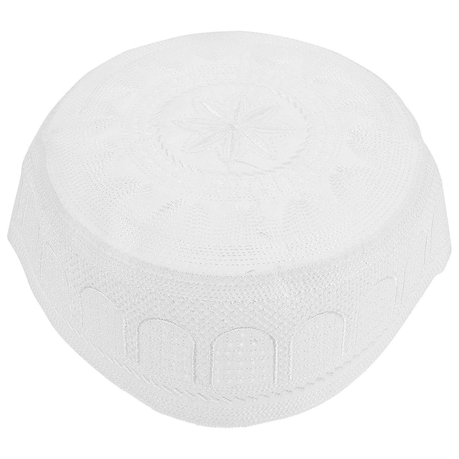White Islamic Embroidered Hat for Men Worship 1Pcs Eid Decorative Hat