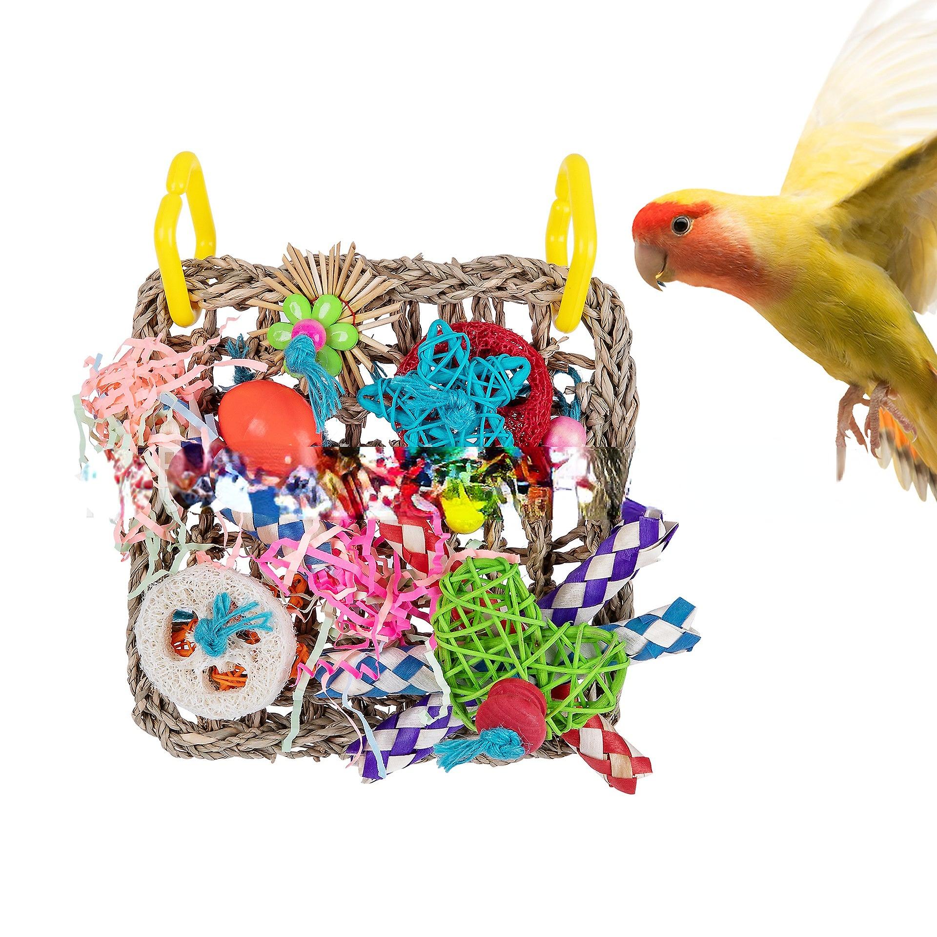 Safe Non-toxic Bird Toys Nibbling Bird Supplies Grass Mesh Color Braided Tube Luffa Grass Yam Scraps