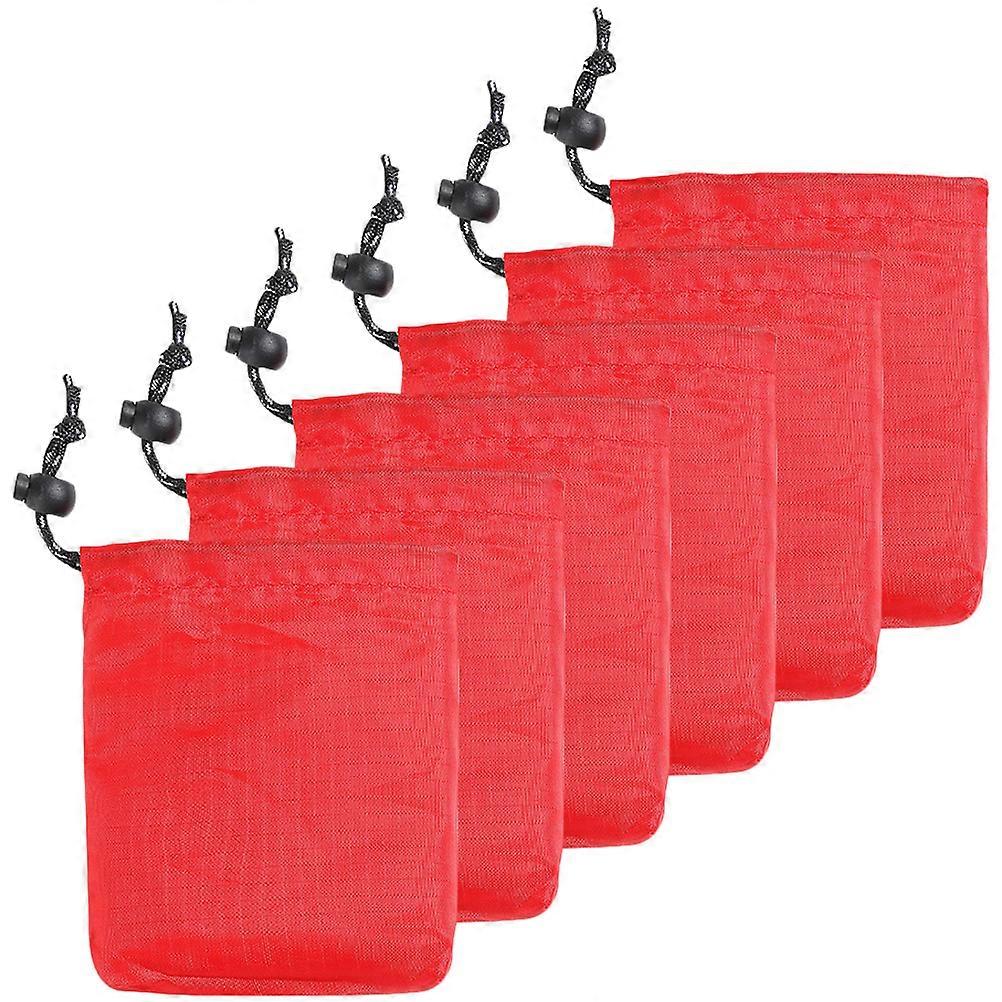 Red Camping Organizer Drawstring Bags for Storage Use 6Pcs Durable Polyester