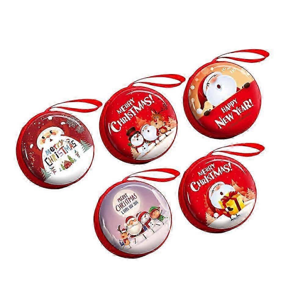 Christmas Theme Tinplate Flocking Coin Purses, 5 Pcs