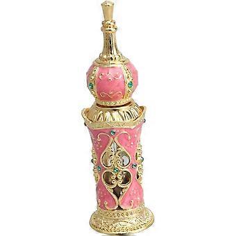 Frasco de perfume de vidro em estilo oriental, recipiente decorativo para óleos essenciais, com design antigo de trepadeira floral, ideal para viagens e organização de bolsas.