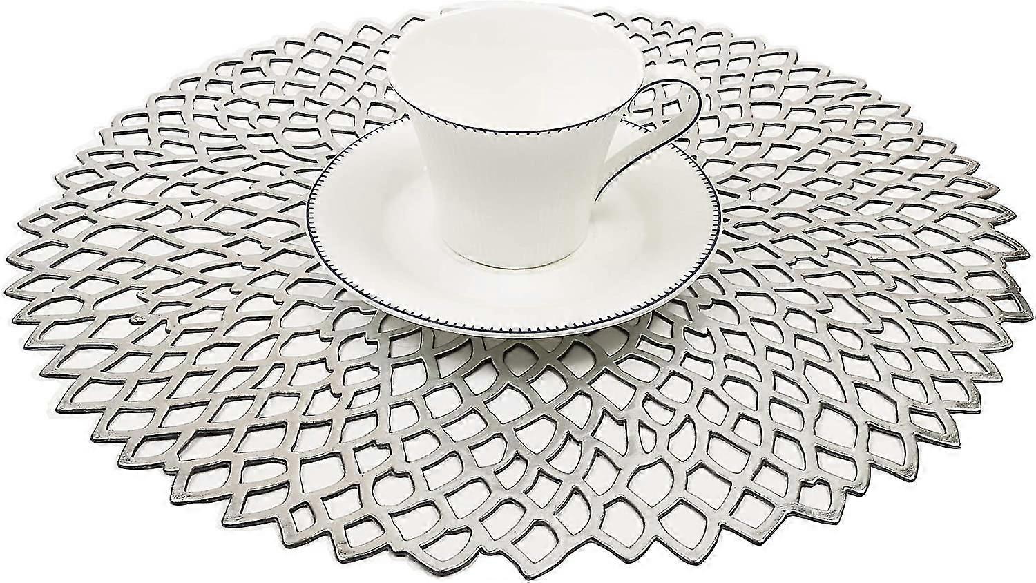Silver Platzsets 6 Set Washable Round Table Sets Pvc Place Cocks (silver Gray)