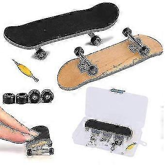 Fingerskateboards med professionel mini-legering, komplet træ-ahorndæk og æske, lindrer stress, gaver til børn, sort