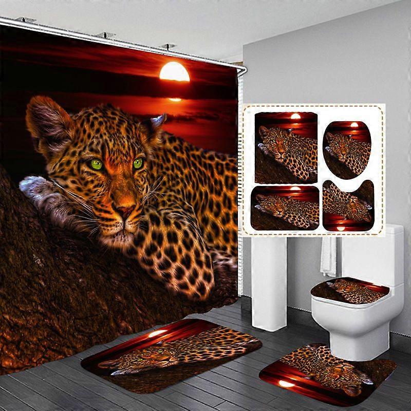 3D Leopard Sunset 4 Pcs Polyester Waterproof Shower Set