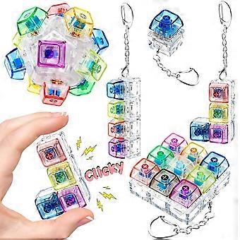 Pack Keyboard Fidget Keychain Toy for Adult Kids to Stress Relief, 5-Style Colorful Decompression Button Finger Clicker Toys Gifts Office Home Pass Ti