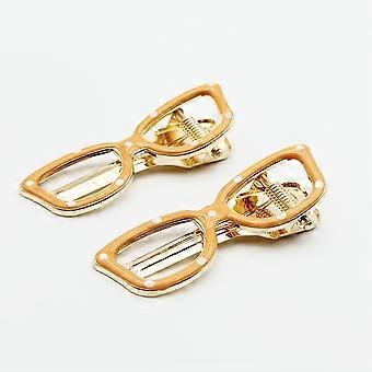 Vintage Eyeglass Hair Clips, Gold Alloy Polka Dot Hollow Design, Elegant Hair Clips for Bangs and Fringes