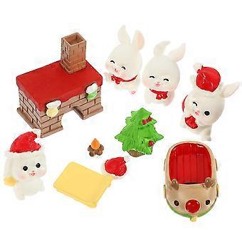 10pcs Resin Rabbit Figurines Xmas Miniature Resin Bunny Decors Xmas Party Favors