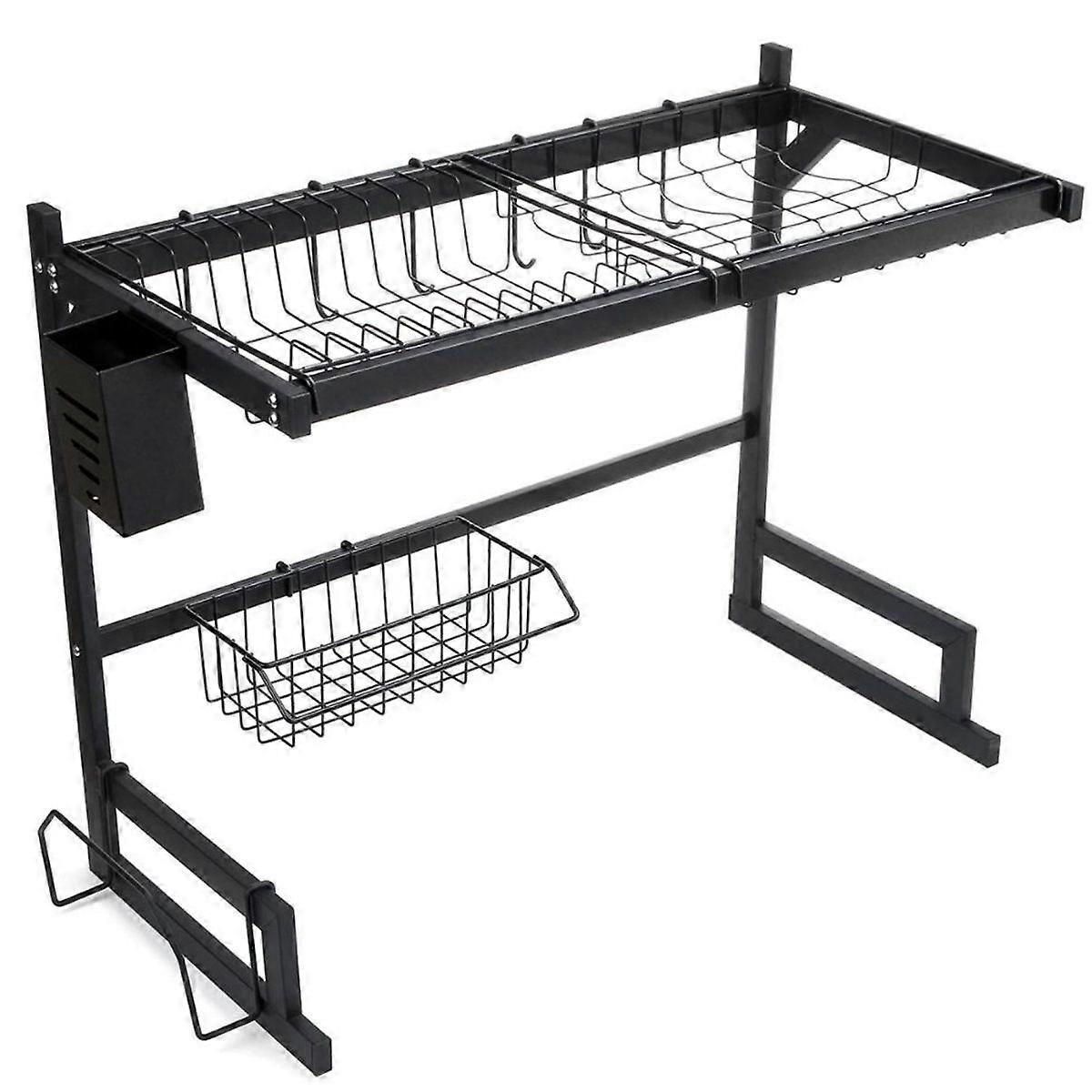 Kitchen Over-Sink Double Draining Rack - Black
