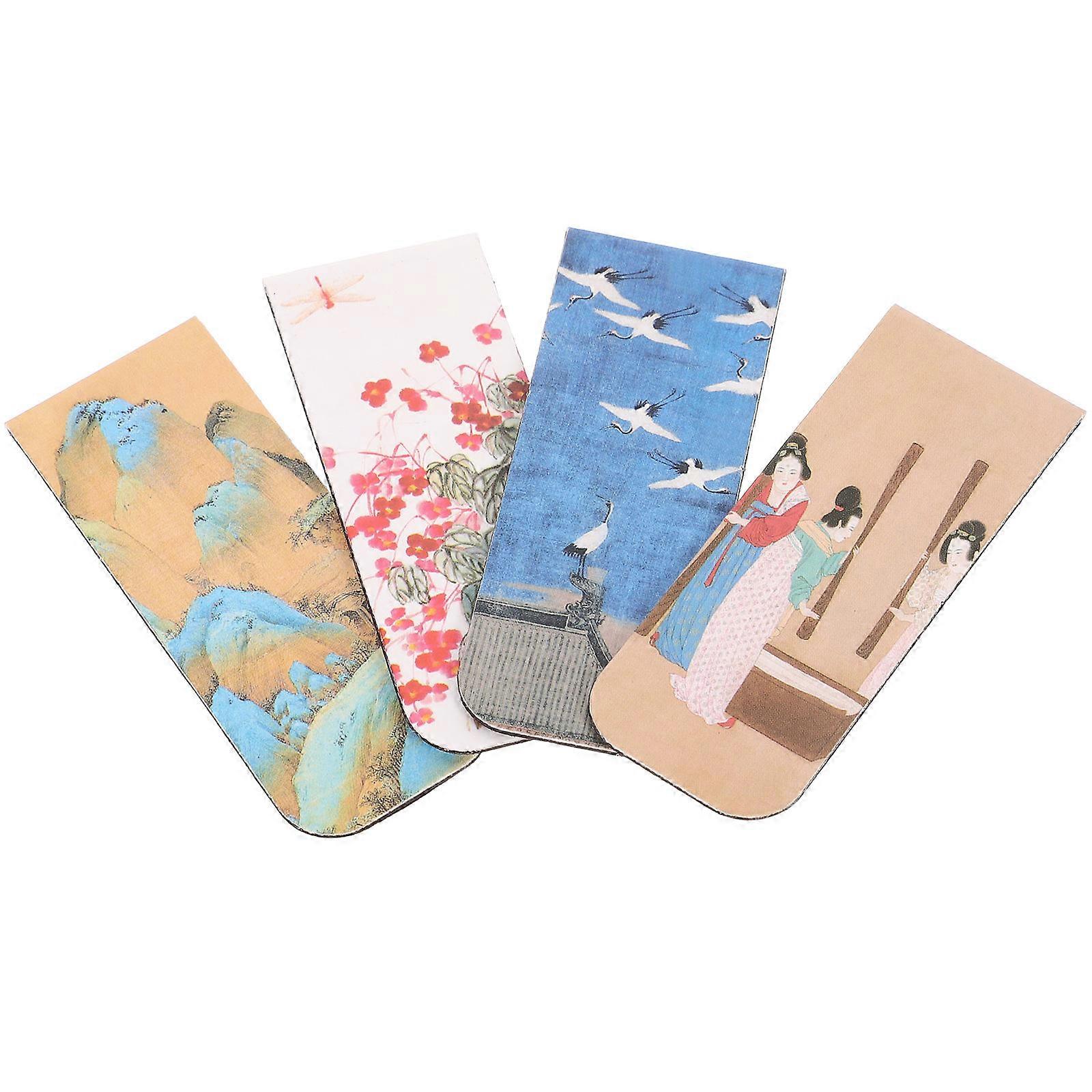 4pcs Decorative Small Bookmarks Landscape Pattern Bookmarks Unique Magnetic Bookmarks Decors