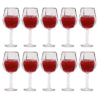 Taças de vinho em miniatura, cálice de resina vermelha para brincar, 10 peças, adereços para casa de bonecas.