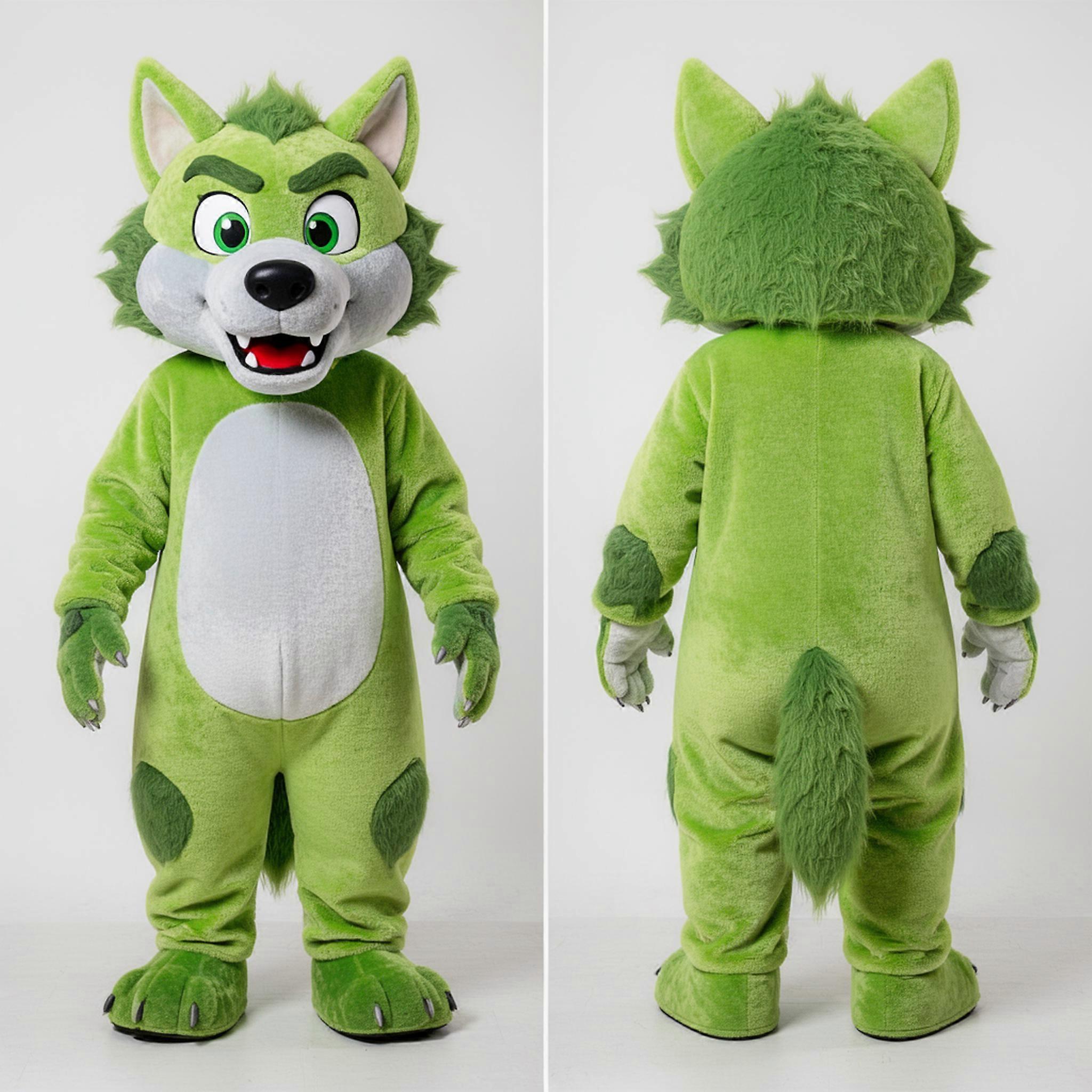 MASTICOT Lime Green Fluffy Werewolf Mascot