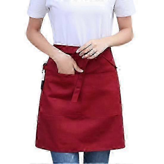 Practical Half Apron for Waitress - Waterproof Short Apron with Two Pockets