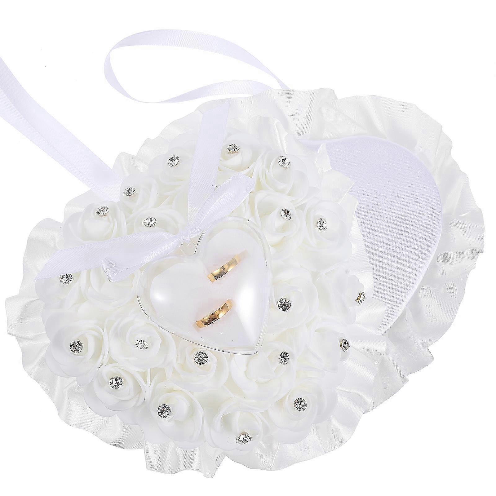 Heart-Shaped Rhinestone Ring Pillow