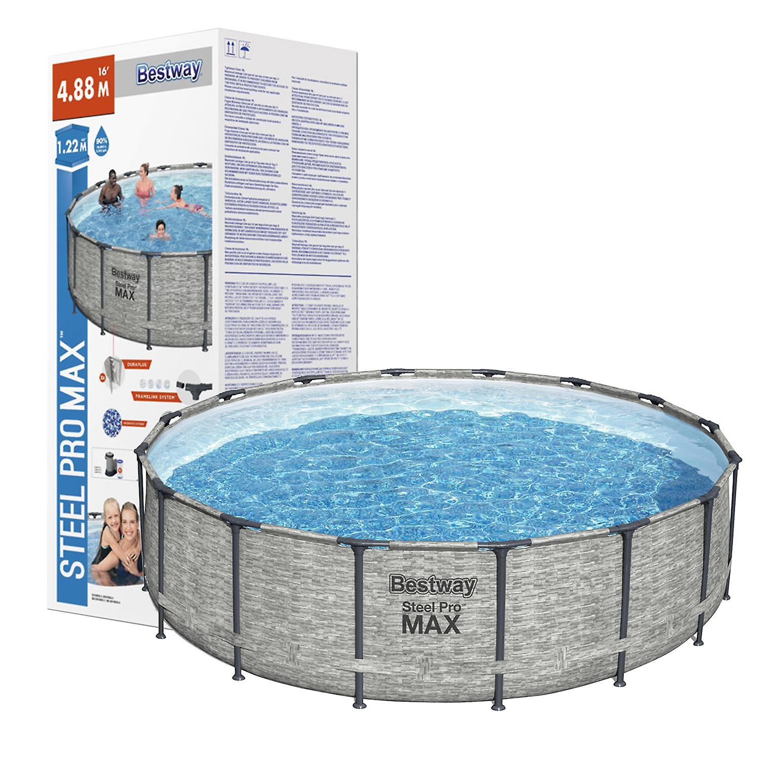 Bestway Steel Pro MAX Frame 488x122cm Pool Set with Filter Pump, Stone Wall Look