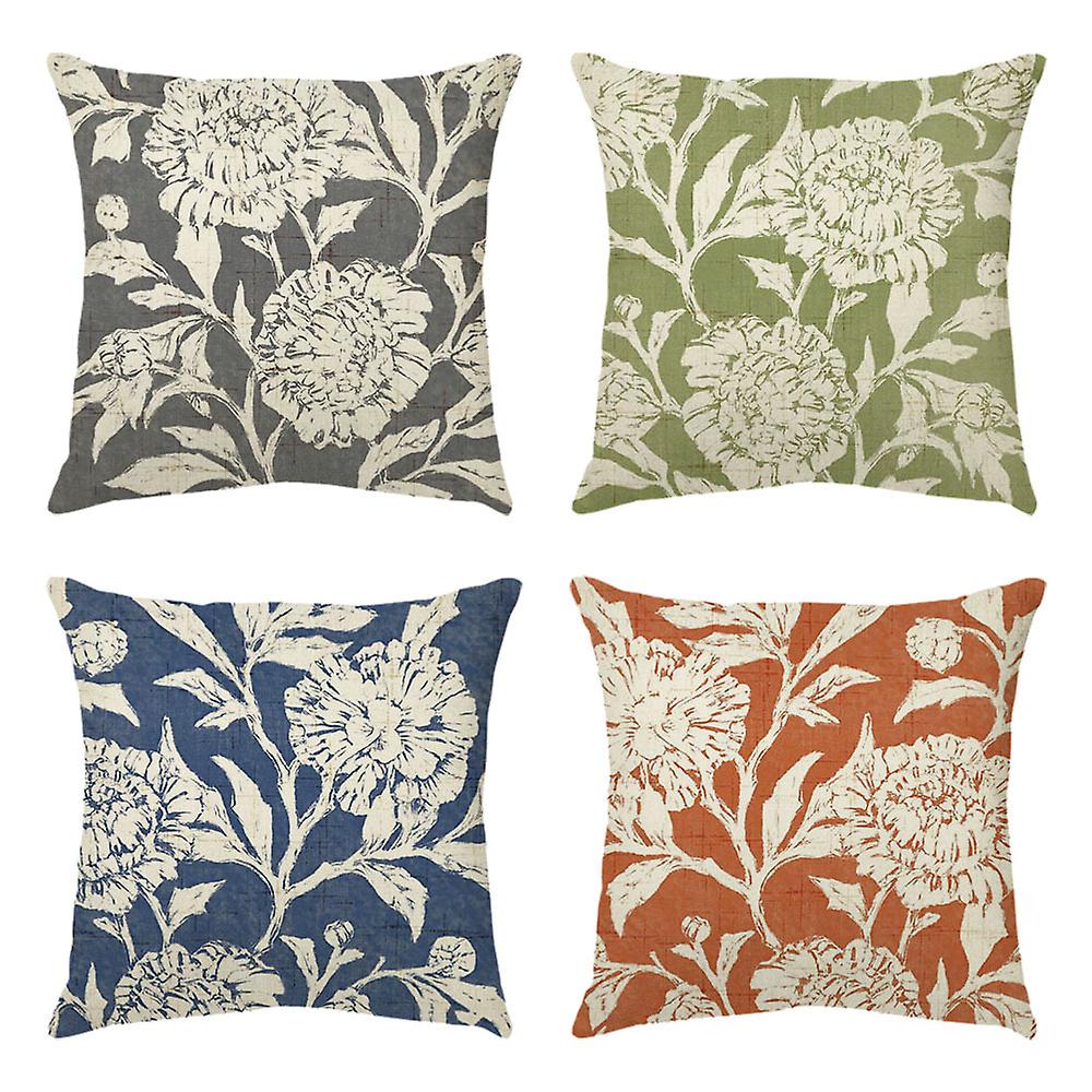 Ensemble de 4 housses de coussin décoratif Flower Pattern Taisses d’oreiller 45x45cm pour canapé-lit décoration de chambre