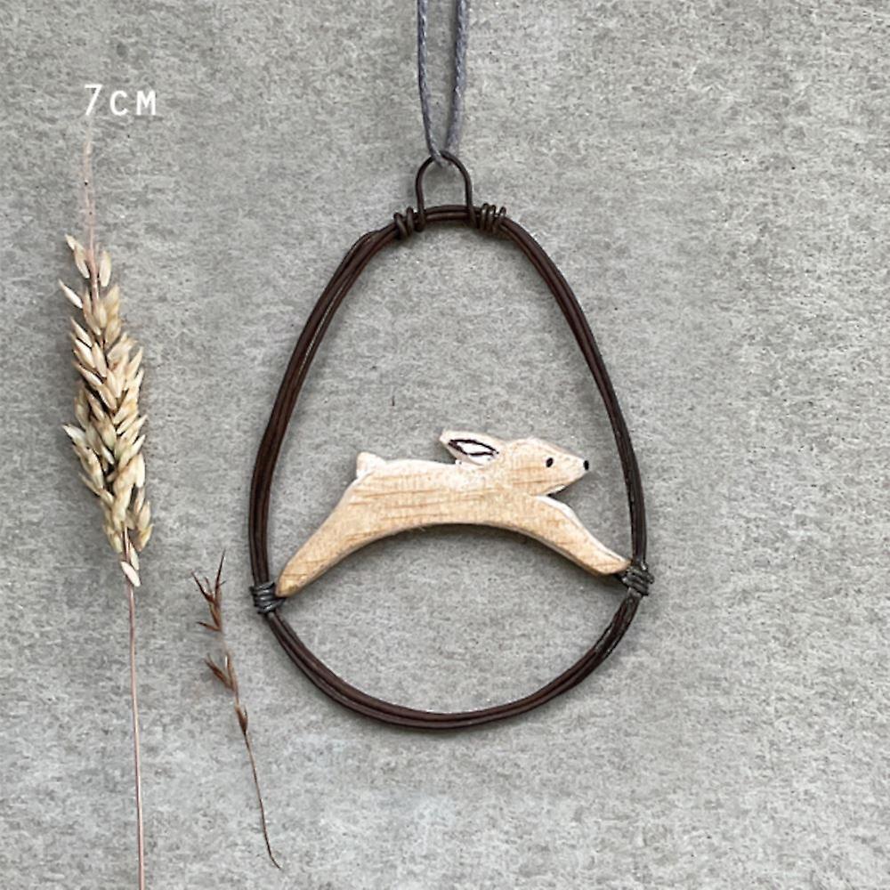 Small Rustic Wire Decoration with Wooden Bunny | Hanger Easter Gift Unique