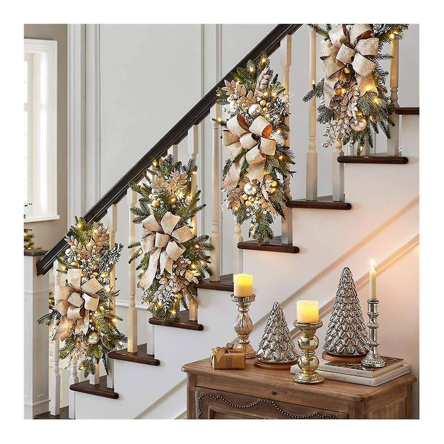 Cordless Prelit Stairway Swag Trim Lights Up Christmas Stair Decoration Led Wreath Prelit Stairway S