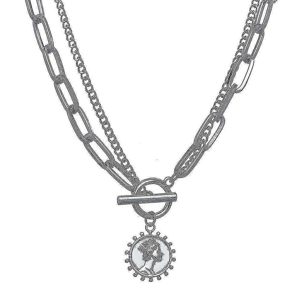 Collier pendentif de pièce de monnaie de portrait sculpté en or à la mode pour femmes Punk Silver Color Multilayer Chain Choker Necklace 2021 Bijoux