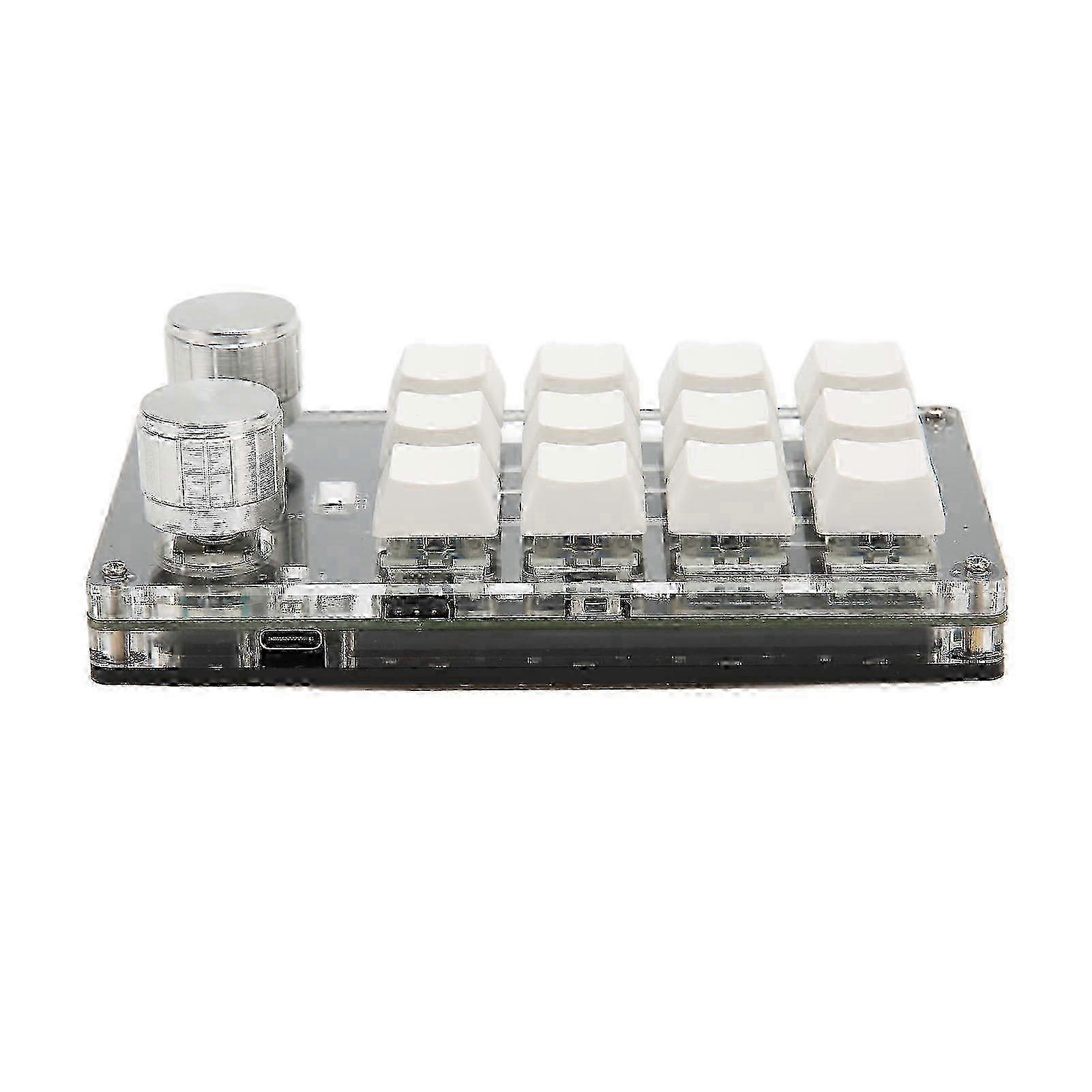 Mini Keypad 12 Keys 2 Knobs USB Or BT Connection Blue Switch Plug and Play Programmable Keypad compatible with Gaming Office Media White