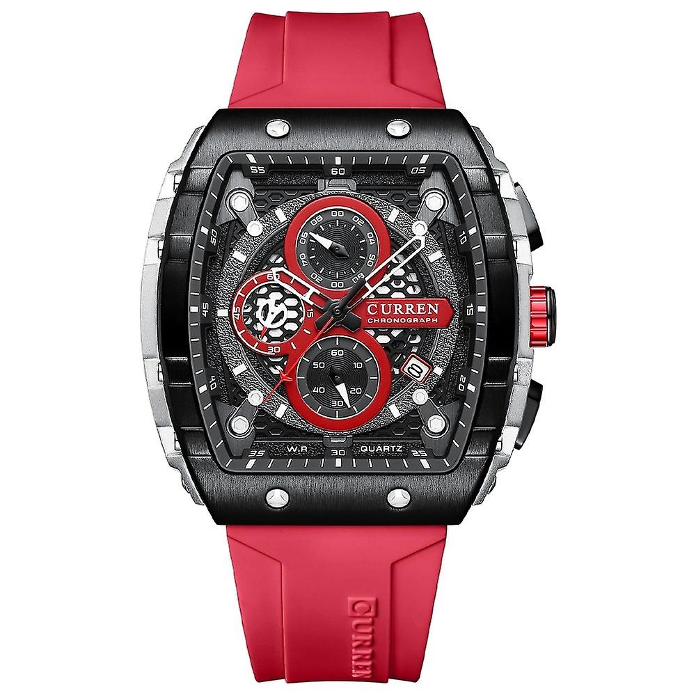 Curren Six-Hand Men Quartz Watch White Shell Red