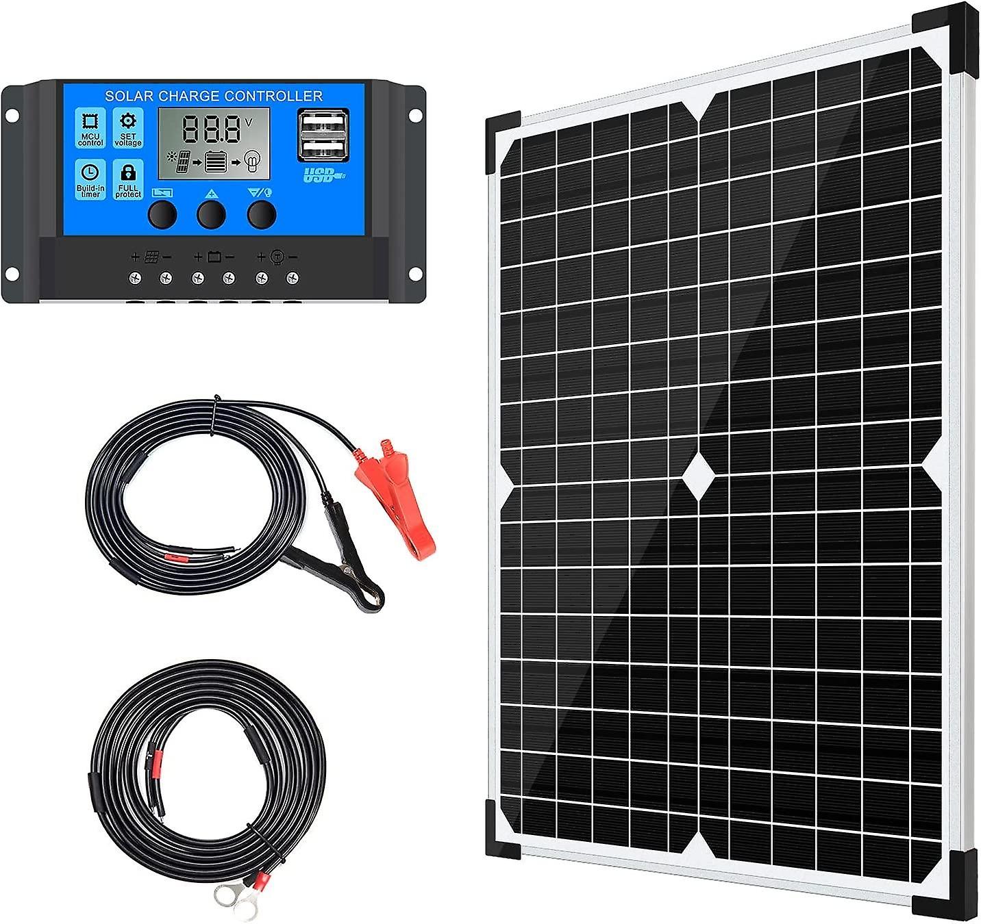 Solar Panel Kit 10A Solar Charge Controller + Extension Cable with Battery Clip