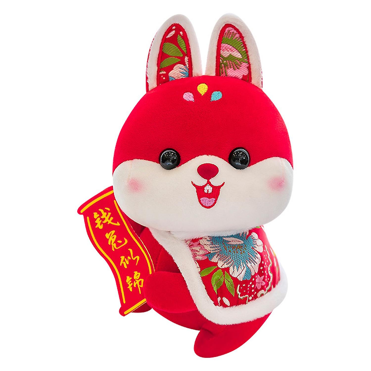 Rabbit Plush Doll Hold Blessing Word Chinese Style Soft Cute 3D Doll Plushies Sofa Ornament Photo