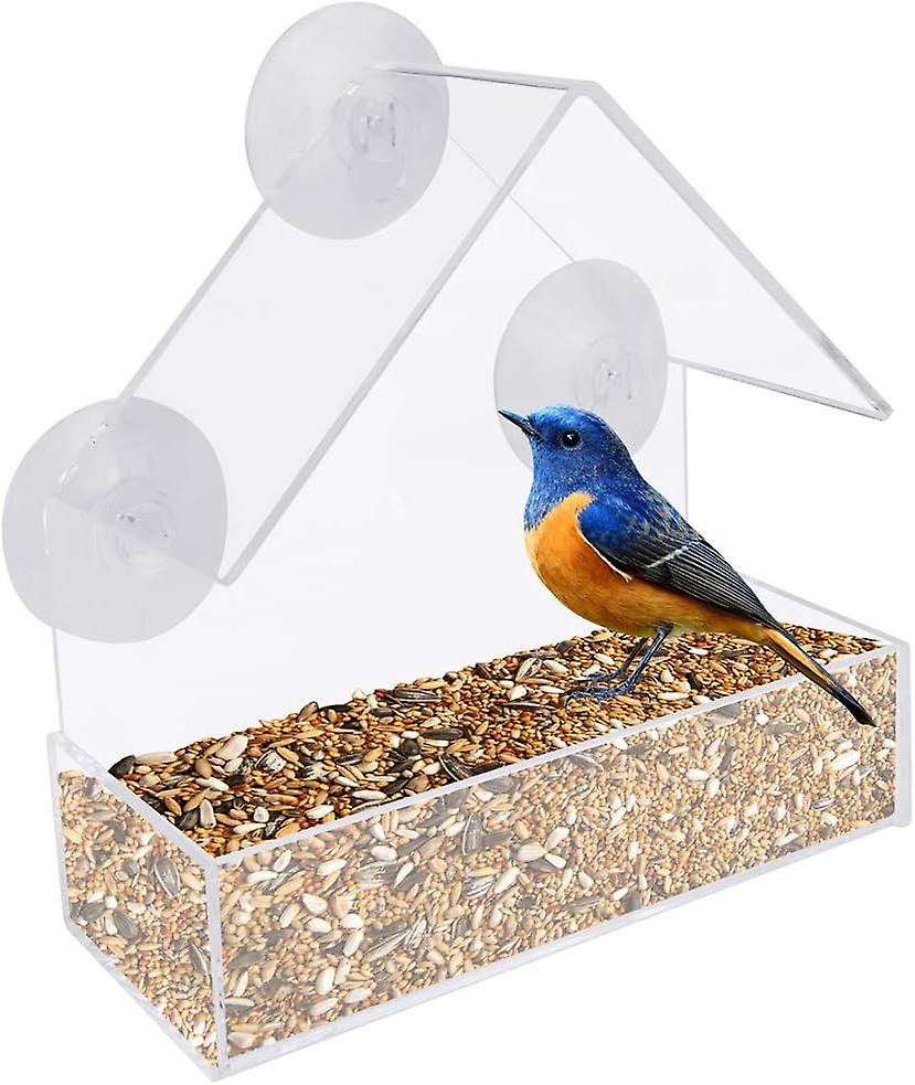 Bird Feeder Transparent Acrylic Rainfall Design with 3x Suction and Movable Tray for Easy Cleaning and Feeding