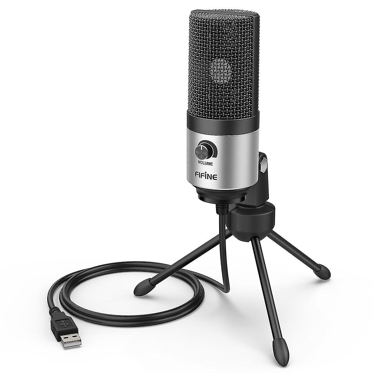 Fifine Metal Computer Microphone Usb Mic Kit With Volume Knob For Windows Leptop,voice Over For Vide