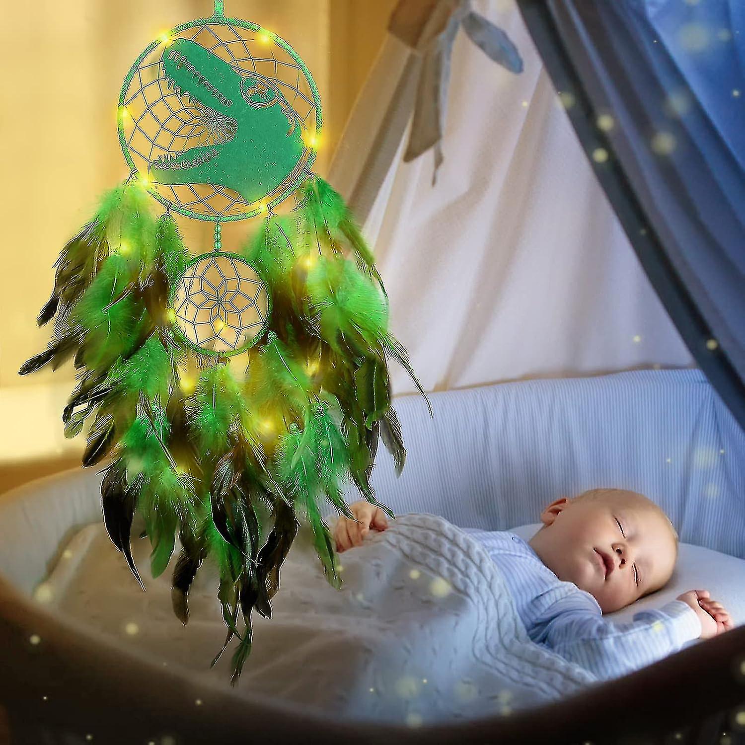 Dream Catcher Işık Duvar Dekoru Tüy Duvar Asılı Dinozor Dream Catcher Çocuk Hediye - sheng