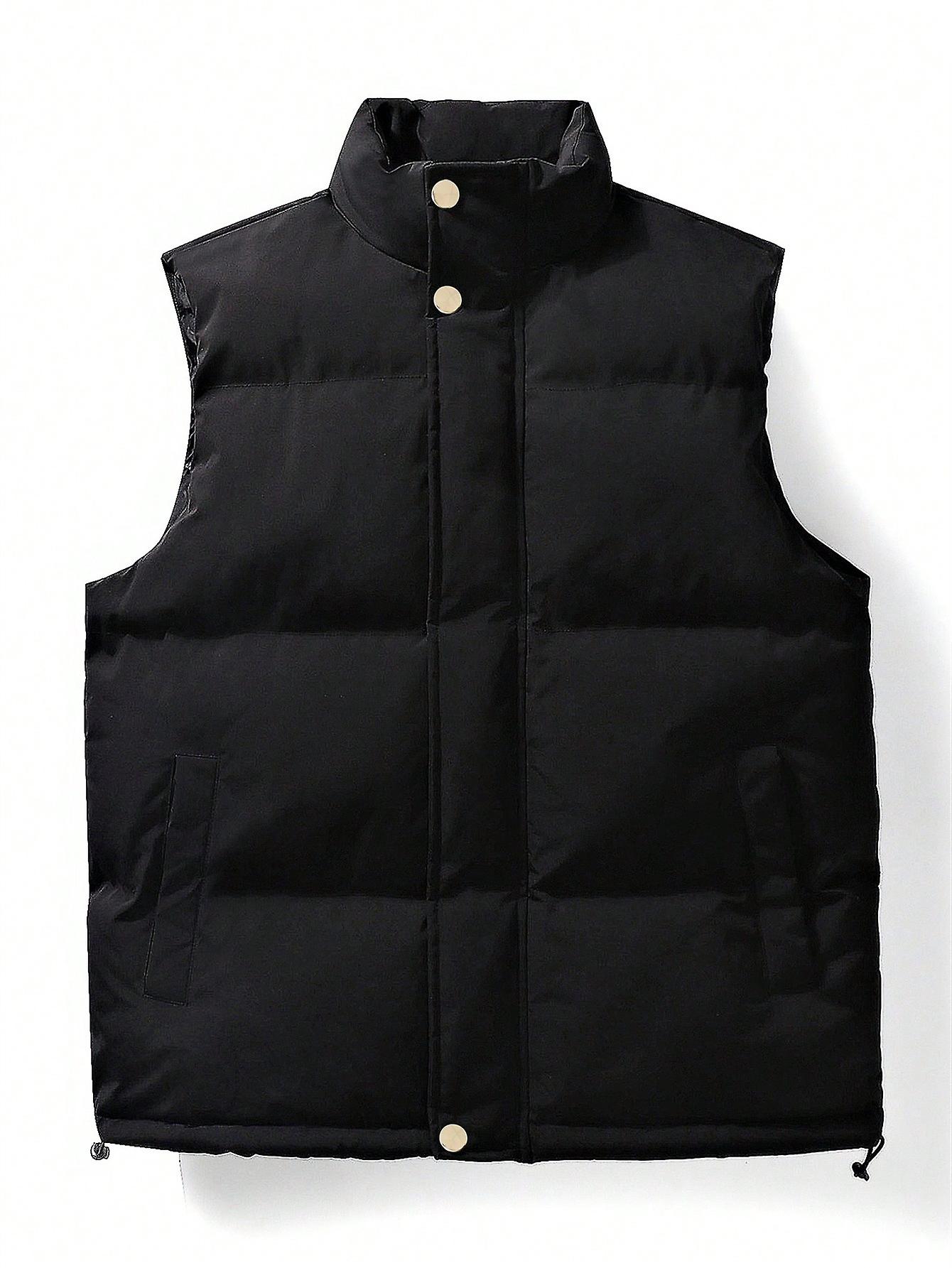 Men Zip Up Drawstring Hem Vest Puffer Coat