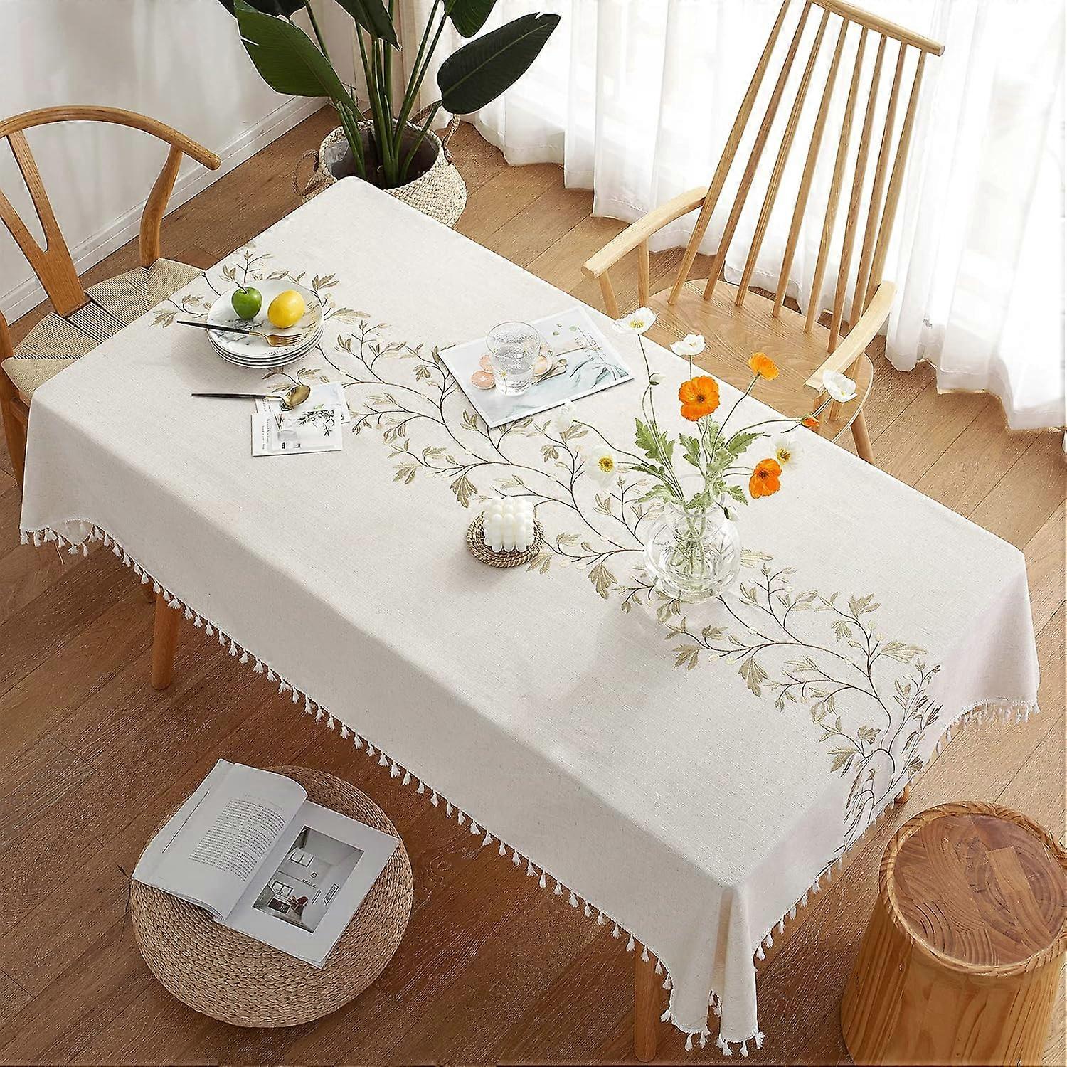 Tablecloth for Dining Table Rustic Table Cover,  Cotton Linen Fabric Small Rectangle Table Cloths Coffee Leaf, 55x86 Inch