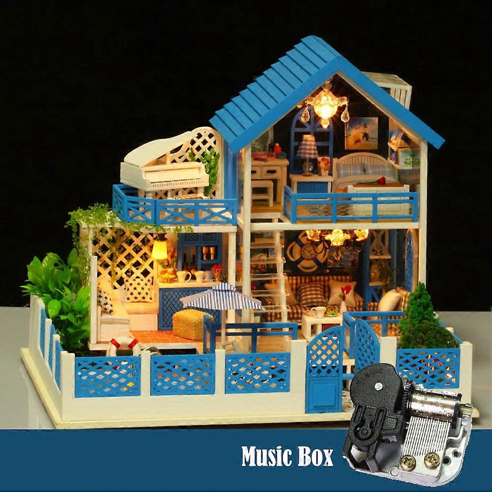 Redkid Doll House Wooden Furniture Travel To Agean Sea Diy House Miniature Assemble Kits With Furnit