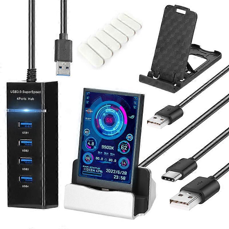 Dual Usb Type-c Lcd Monitor, Cpu, Gpu, Ram, Hdd, Computer Secondary Display, 3.5 Inch, Ips, 360 Degree Rotation, For Mini Itx Case