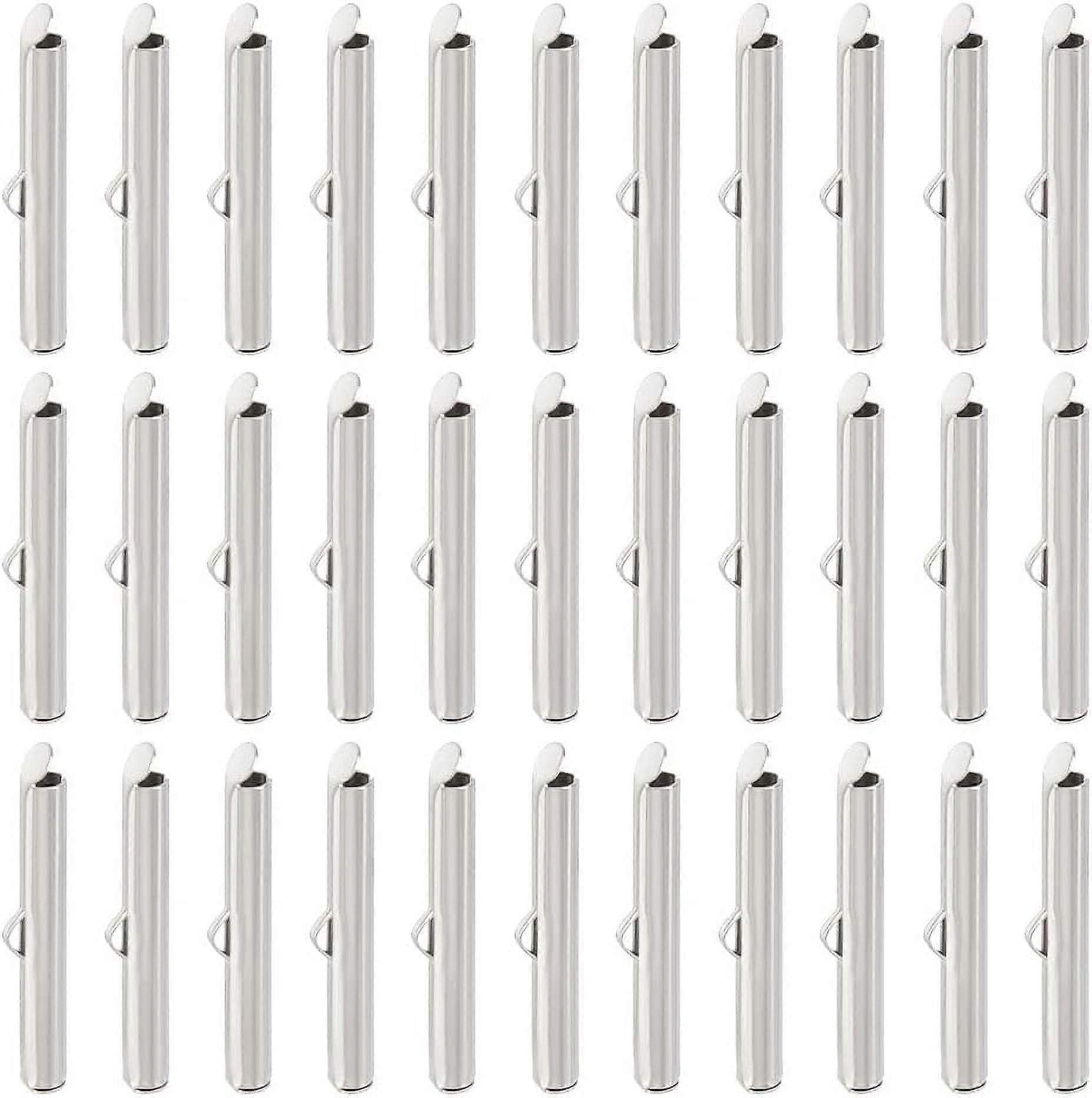 100Pcs 304 Stainless Steel Slide On End Clasp Tubes Slider End Caps 3mm Inner Diameter Cord End Tube End Bar Crimp Necklace Terminators End Caps