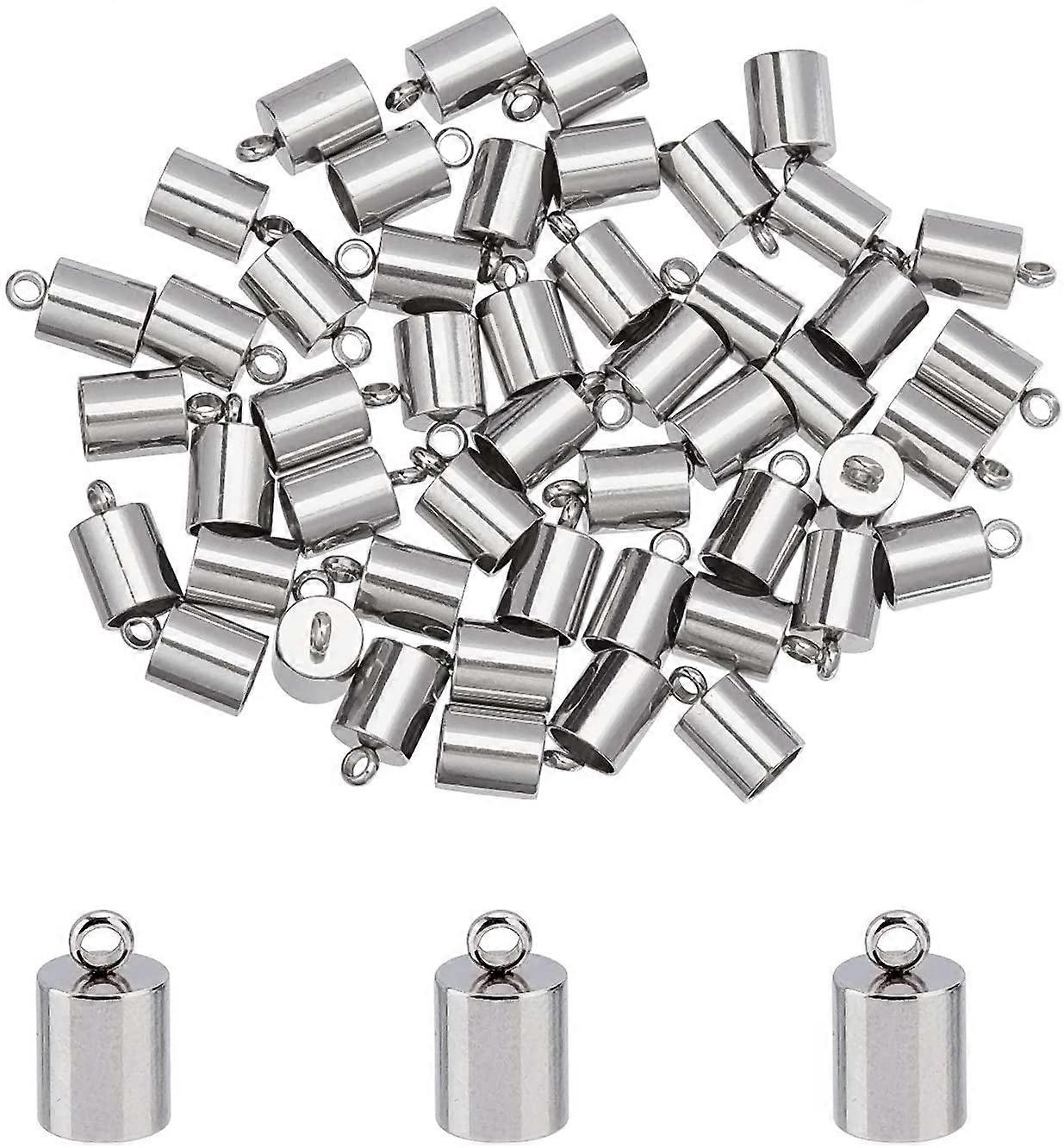 50pcs Column End Caps Stainless Steel Cord Ends 5mm Inner Diameter Smooth End Caps Terminators Cord Finding for Jewelry Making Kit, Stainless Steel Co