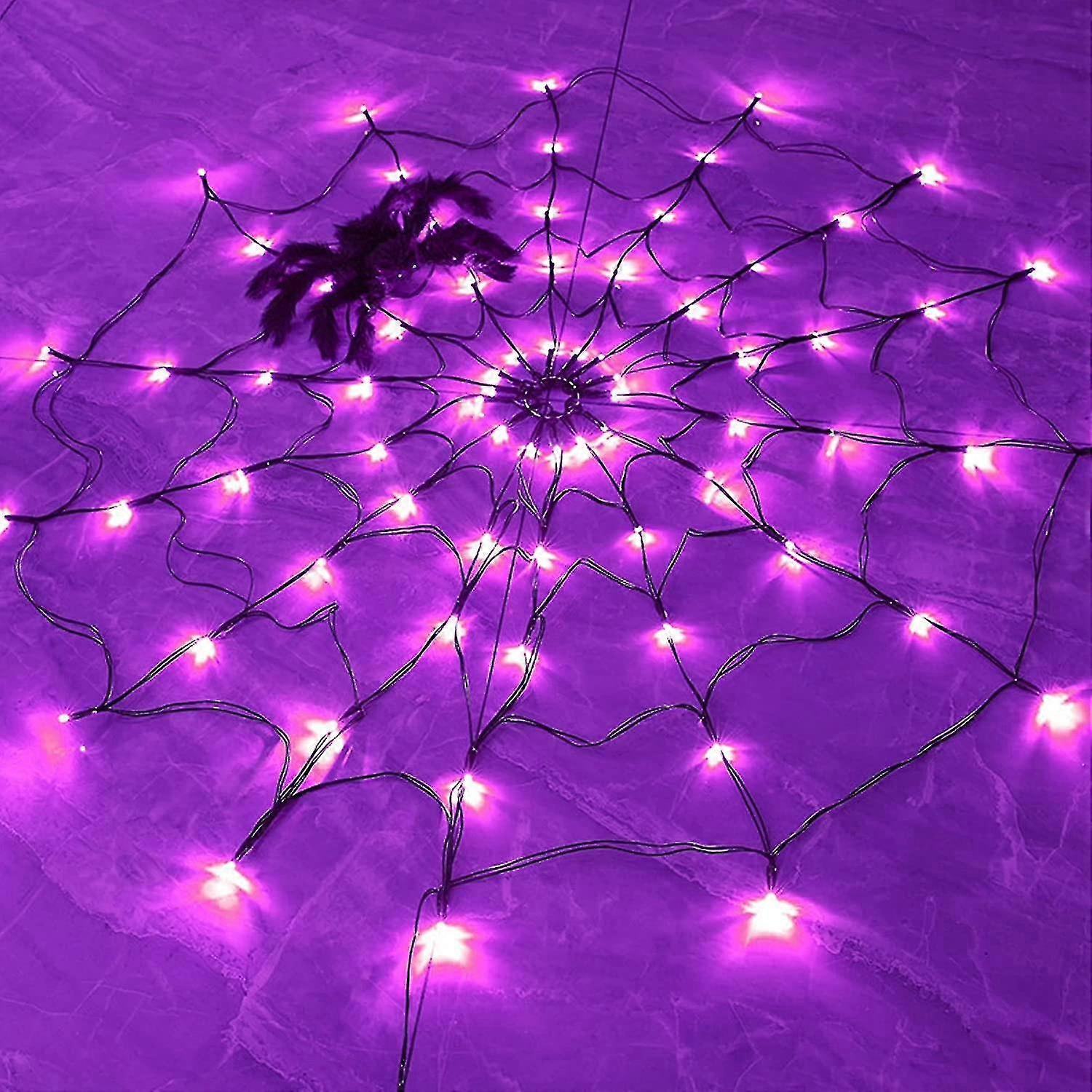 Ctmw Halloween 96 Led Purple Spider Web Lights With Spider, 8 Modes Light Up Cobweb Halloween D