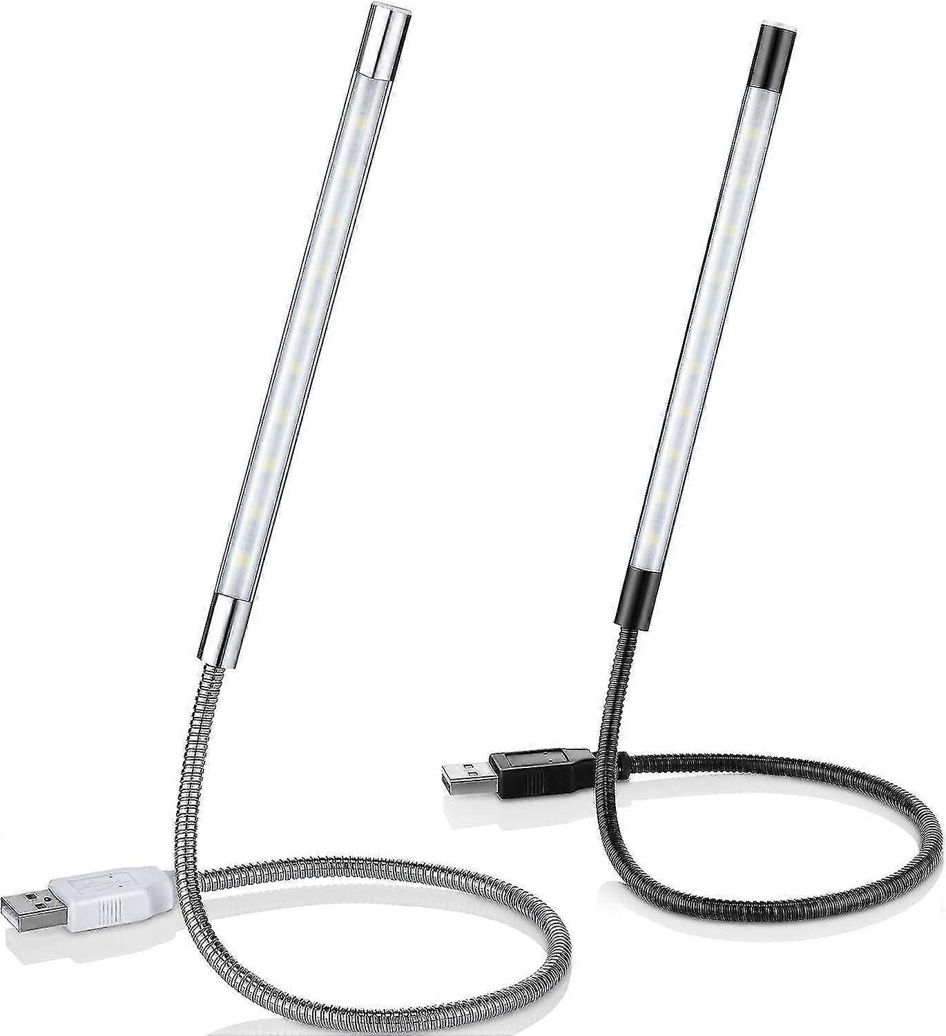 2 Pieces USB LED Reading Lamps USB Flexible Stick Dimmable LED Lamp Touch Switch Gooseneck USB Light Laptop Lamp for Book Computer Bed, Black and Silv