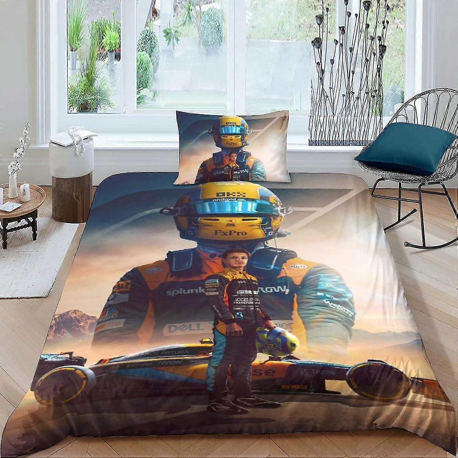 Capa de edredom de corrida de F1, conjunto de cama de pilotos de F1 de microfibra, conjunto de cama com fechamento com zíper + fronhas de solteiro