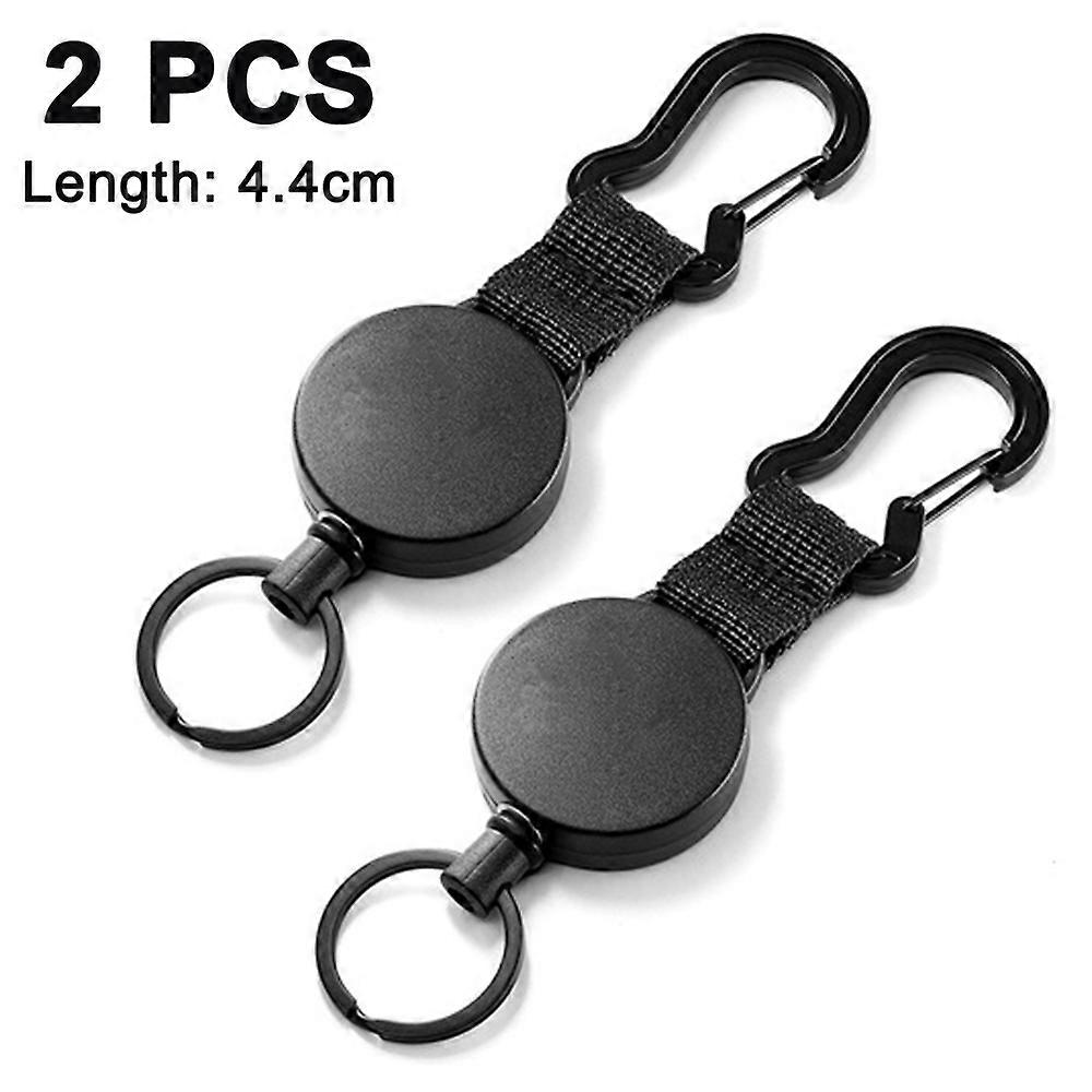 2 pcs Retractable Key Chain Black Elastic Pull Buckle Retractable Key with Steel Wire Rope